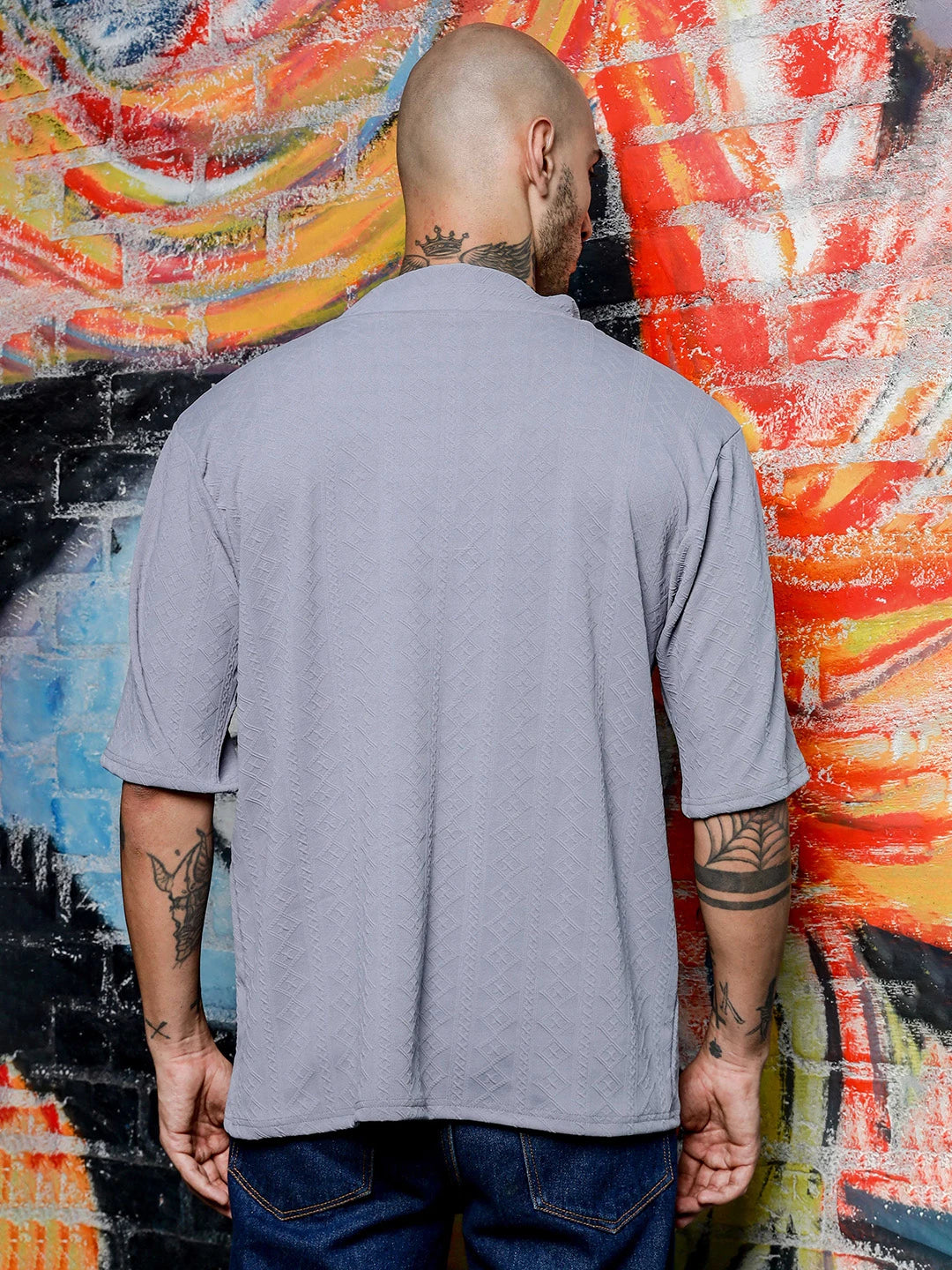 House Of Koala Grey Textured V-Neck Oversized T-Shirt