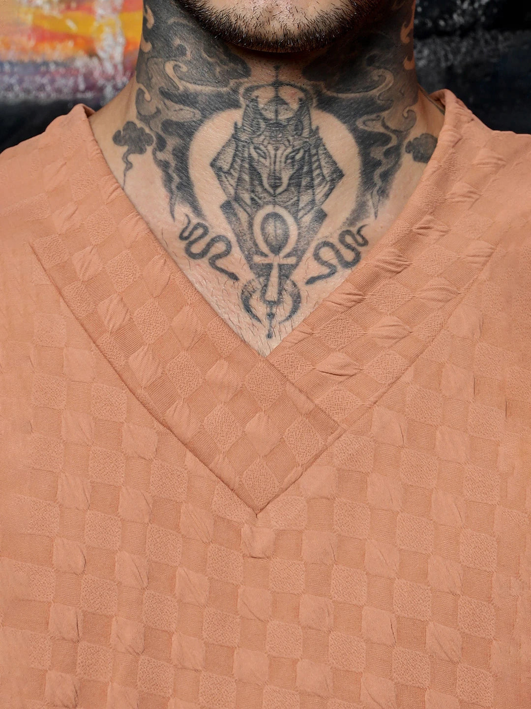 House Of Koala Brown Textured V-Neck Oversized T-Shirt
