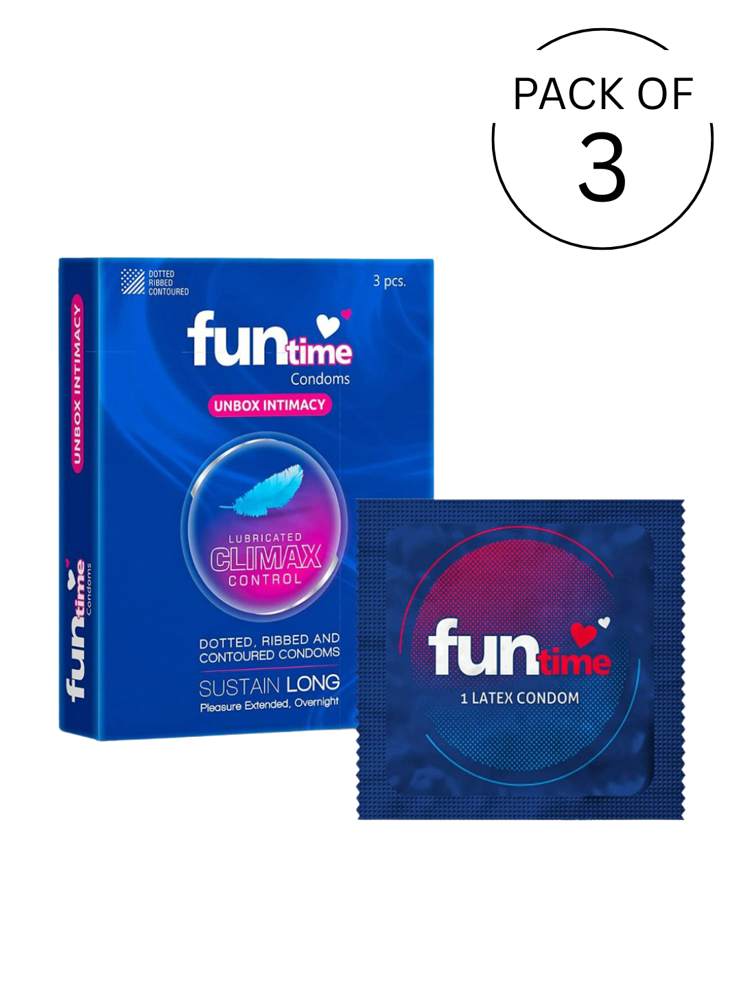 Funtime Dotted Ribbed and Contoured Climax Control Condoms