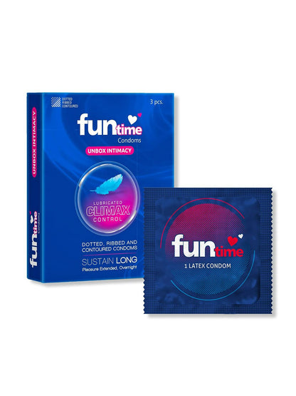 Funtime Dotted Ribbed and Contoured Climax Control Condoms