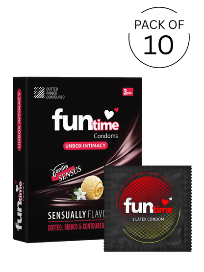 Funtime Dotted Ribbed and Contoured Condoms Vanilla Sensus Flavoured Condoms