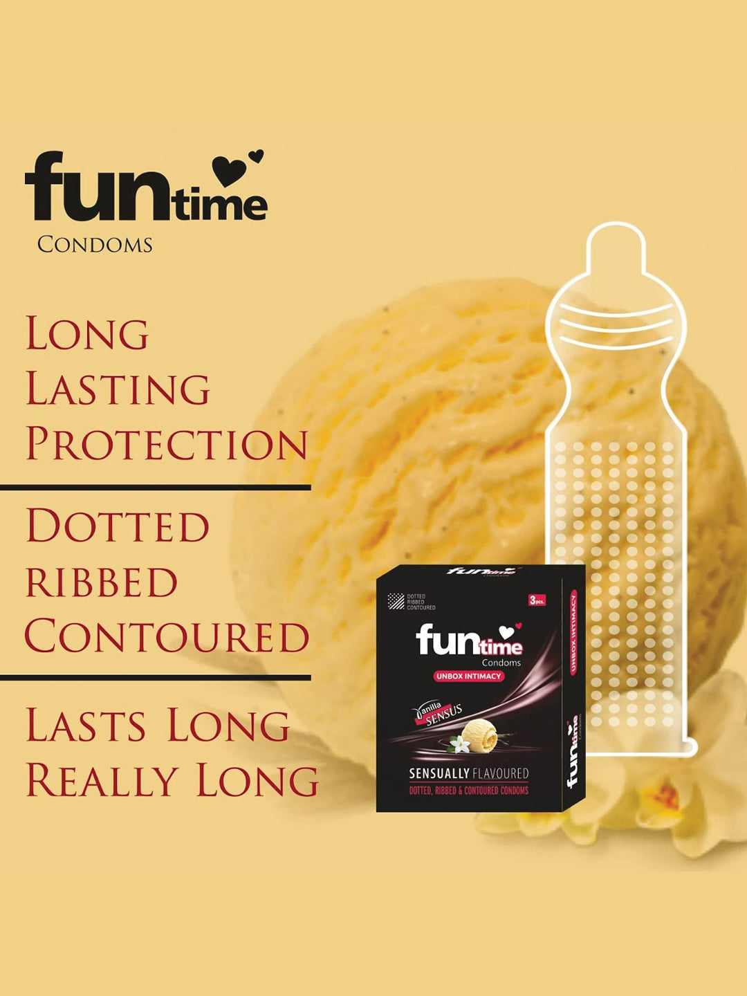 Funtime Dotted Ribbed and Contoured Condoms Vanilla Sensus Flavoured Condoms