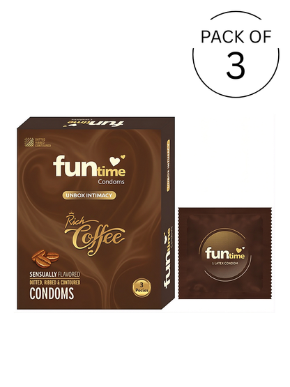 Funtime Dotted Ribbed and Contoured Condoms Rich Coffee Flavoured Condoms