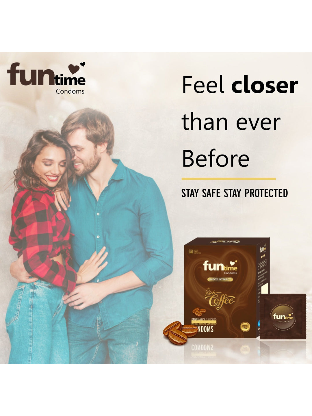 Funtime Dotted Ribbed and Contoured Condoms Rich Coffee Flavoured Condoms