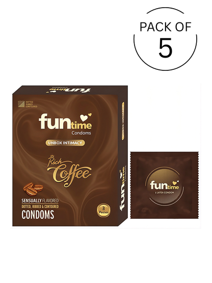 Funtime Dotted Ribbed and Contoured Condoms Rich Coffee Flavoured Condoms