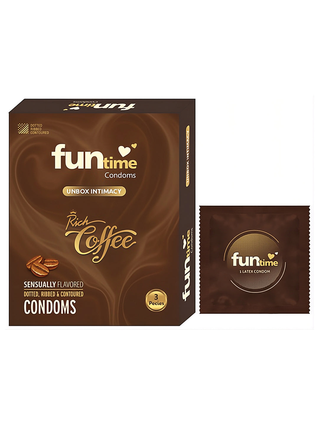 Funtime Dotted Ribbed and Contoured Condoms Rich Coffee Flavoured Condoms