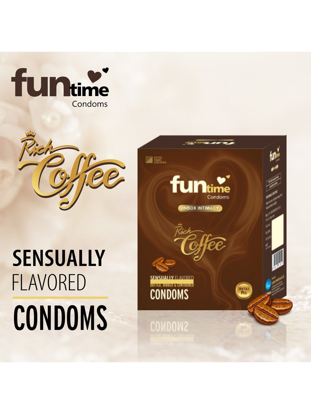 Funtime Dotted Ribbed and Contoured Condoms Rich Coffee Flavoured Condoms
