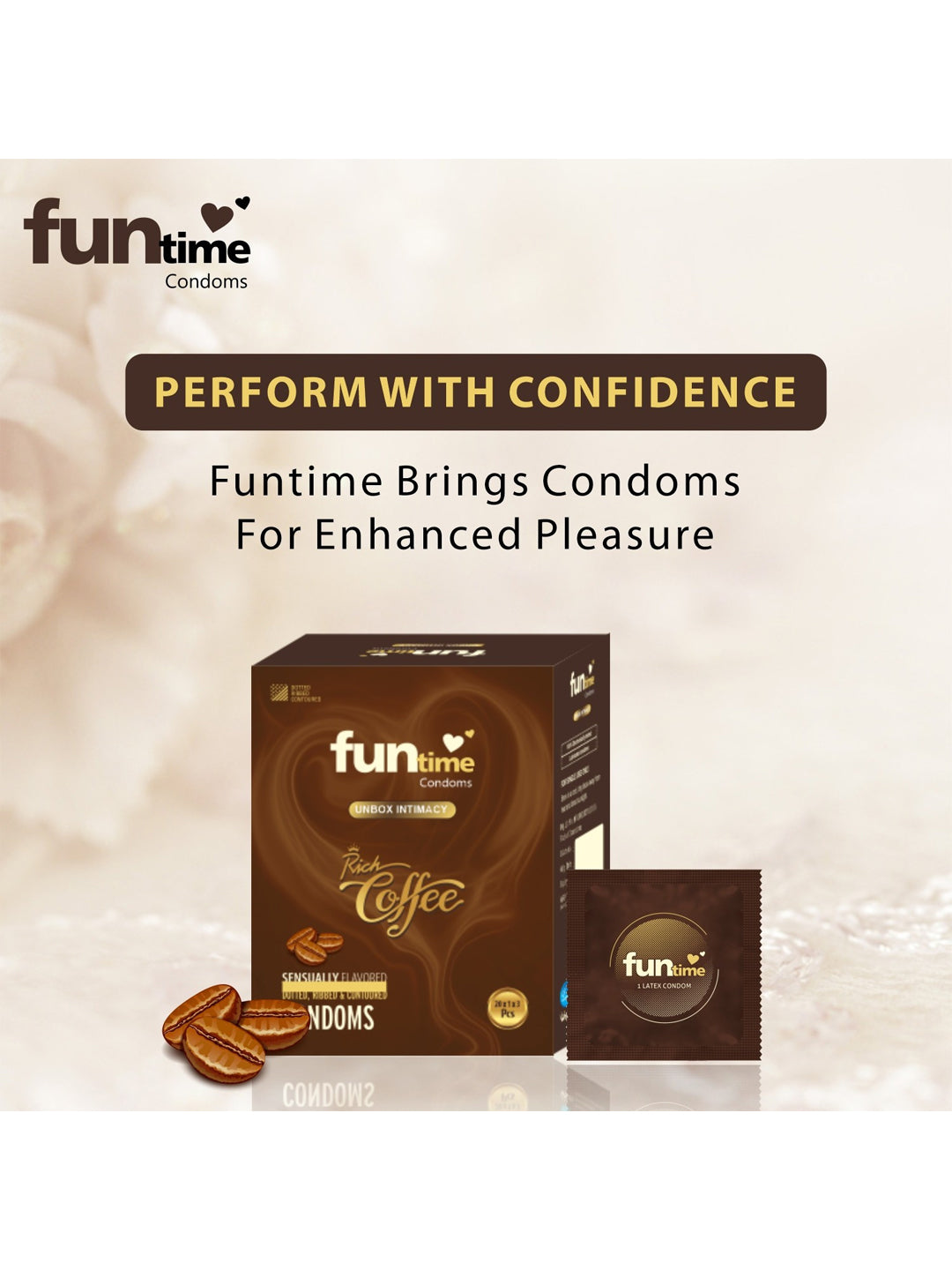 Funtime Dotted Ribbed and Contoured Condoms Rich Coffee Flavoured Condoms