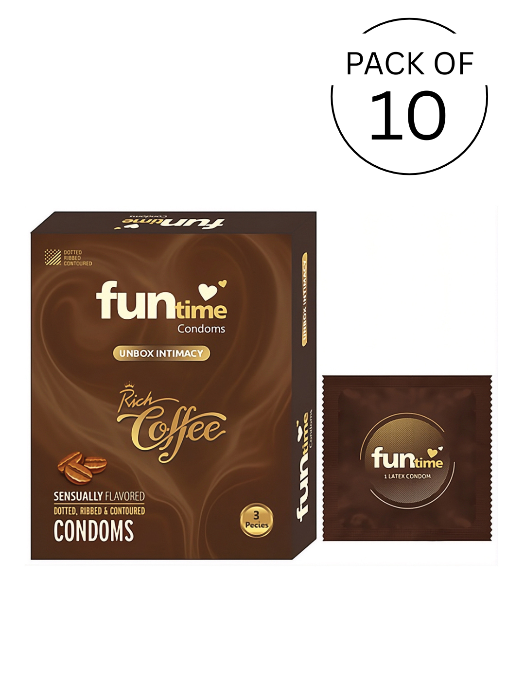Funtime Dotted Ribbed and Contoured Condoms Rich Coffee Flavoured Condoms