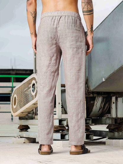 House Of Koala Beige Linen Blend Embroidered Relaxed Fit All Day Pants