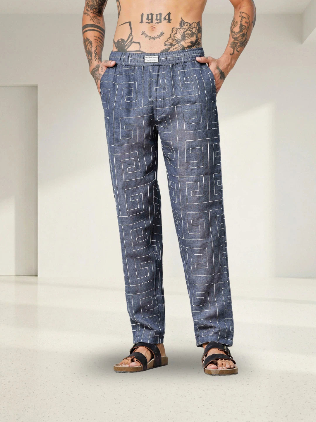 House Of Koala Blue Linen Blend Embroidered Relaxed Fit All Day Pants