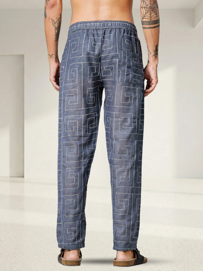 House Of Koala Blue Linen Blend Embroidered Relaxed Fit All Day Pants