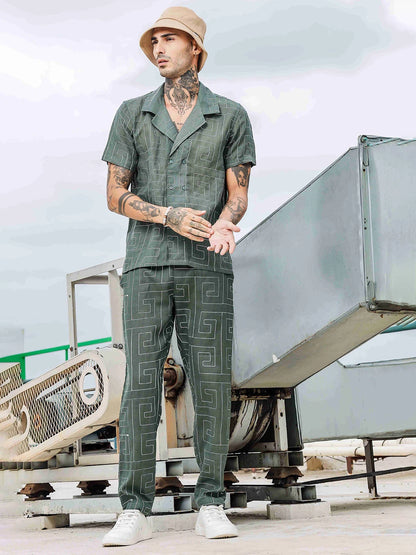 House Of Koala Olive Linen Blend Embroidered Relaxed Fit All Day Pants