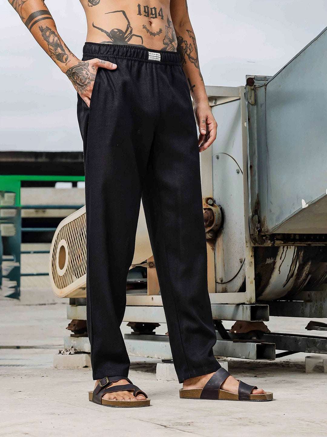 House Of Koala Black Linen Blend Regular Fit All Day Pants