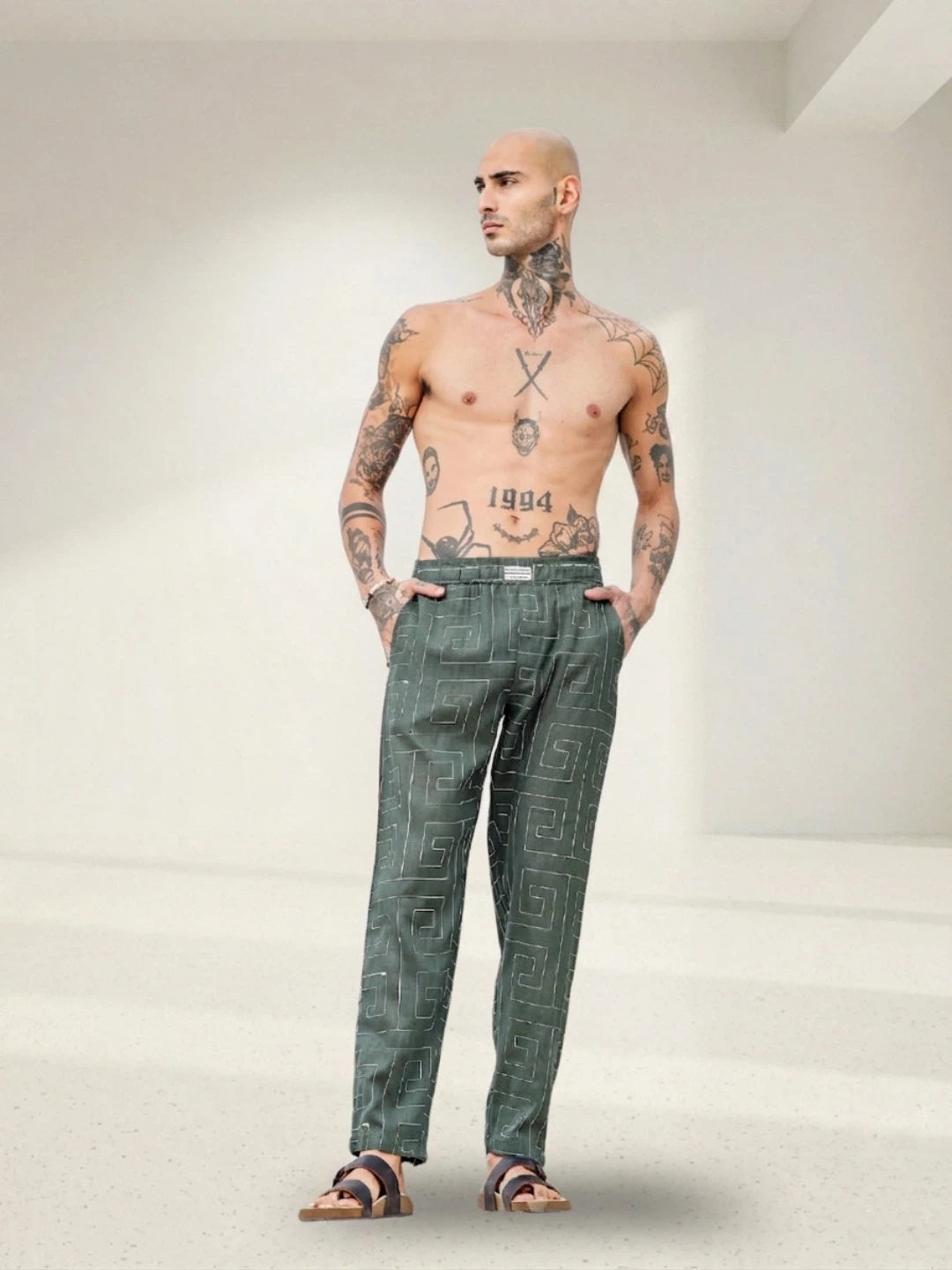 House Of Koala Olive Linen Blend Textured All Day Pants