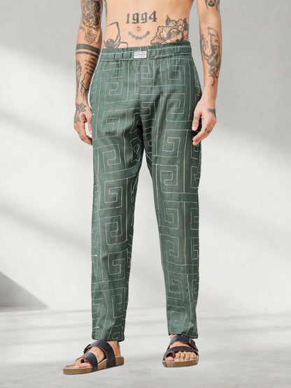 House Of Koala Olive Linen Blend Textured All Day Pants