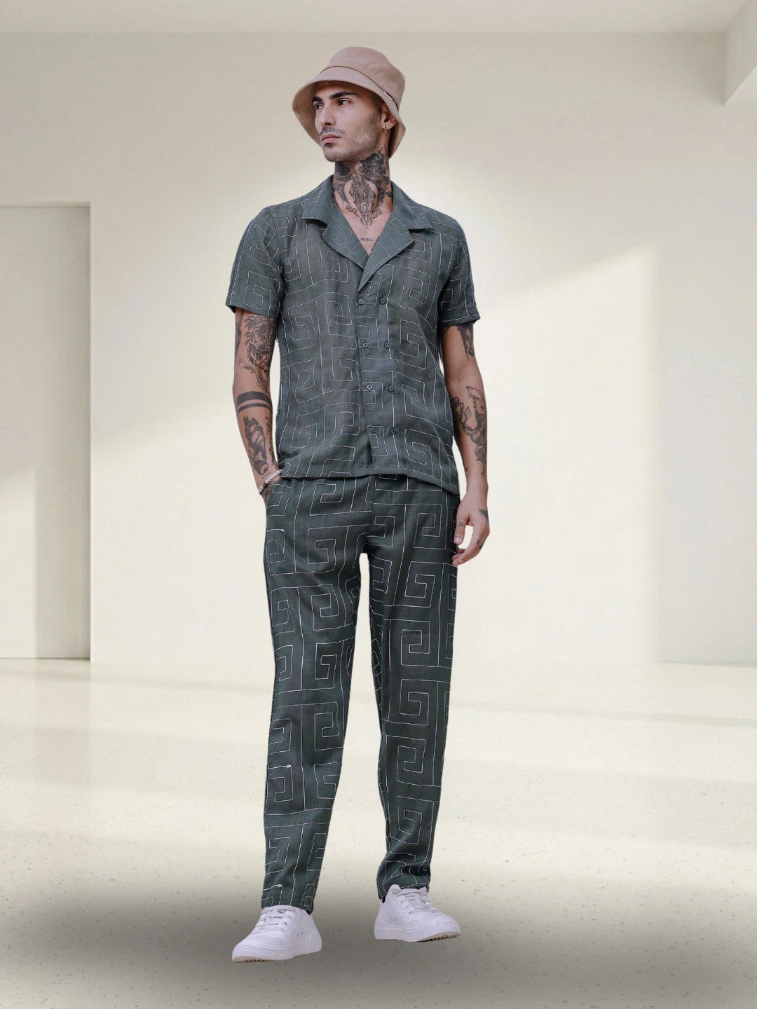 House Of Koala Olive Linen Blend Textured All Day Pants