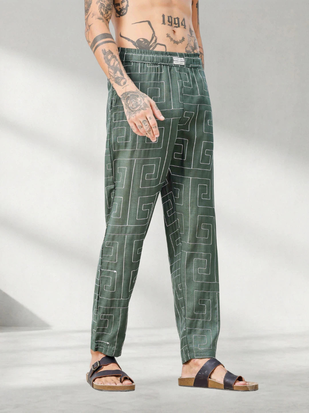 House Of Koala Olive Linen Blend Textured All Day Pants