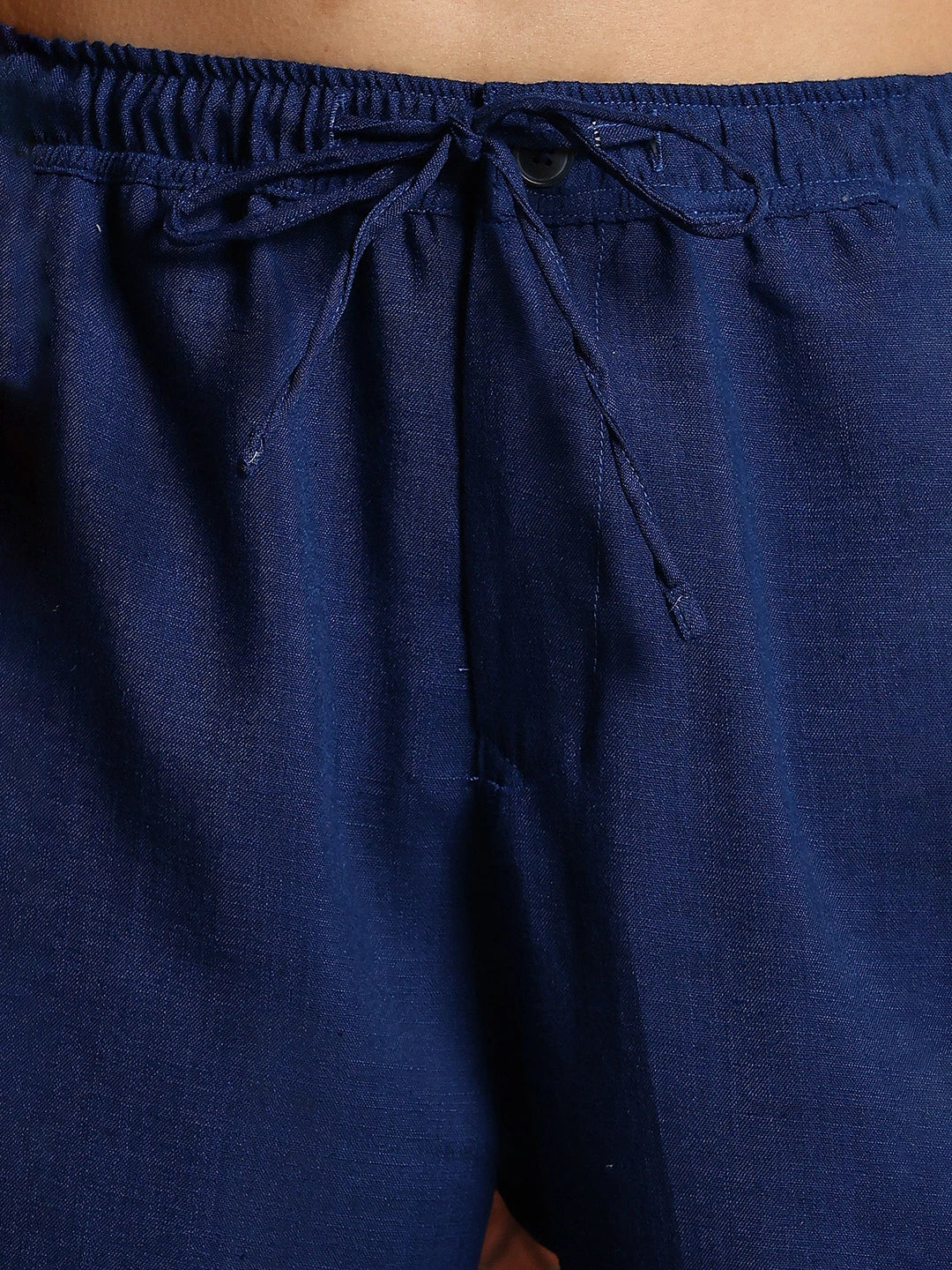 House Of Koala Navy Solid Linen Blend Relaxed Fit Trousers