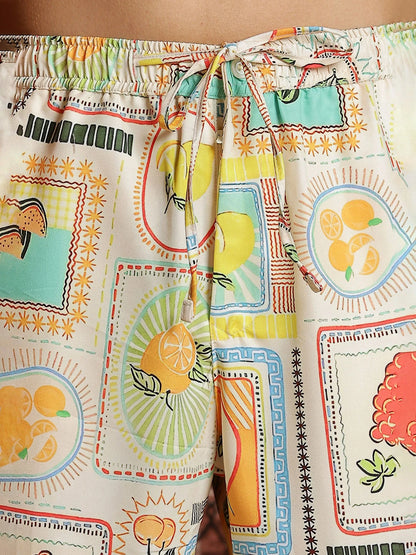 House Of Koala Beige Stamp Printed Mid-Rise All Day Relaxed Fit Pants