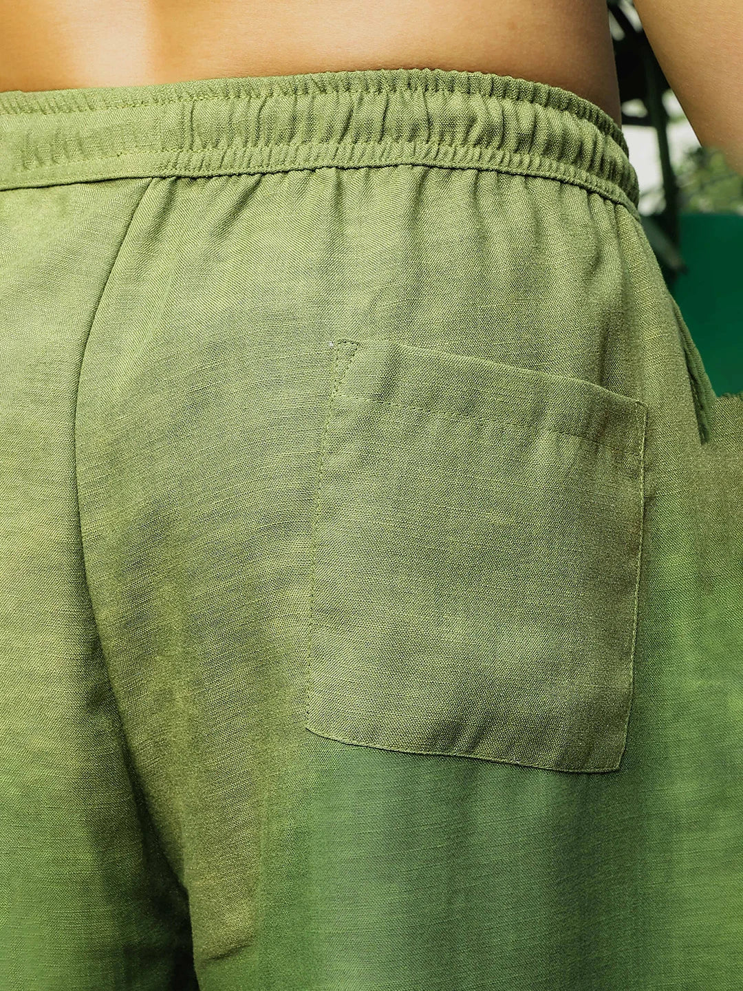 House Of Koala Matcha-Olive Linen Blend Solid Relaxed Fit All Day Trousers