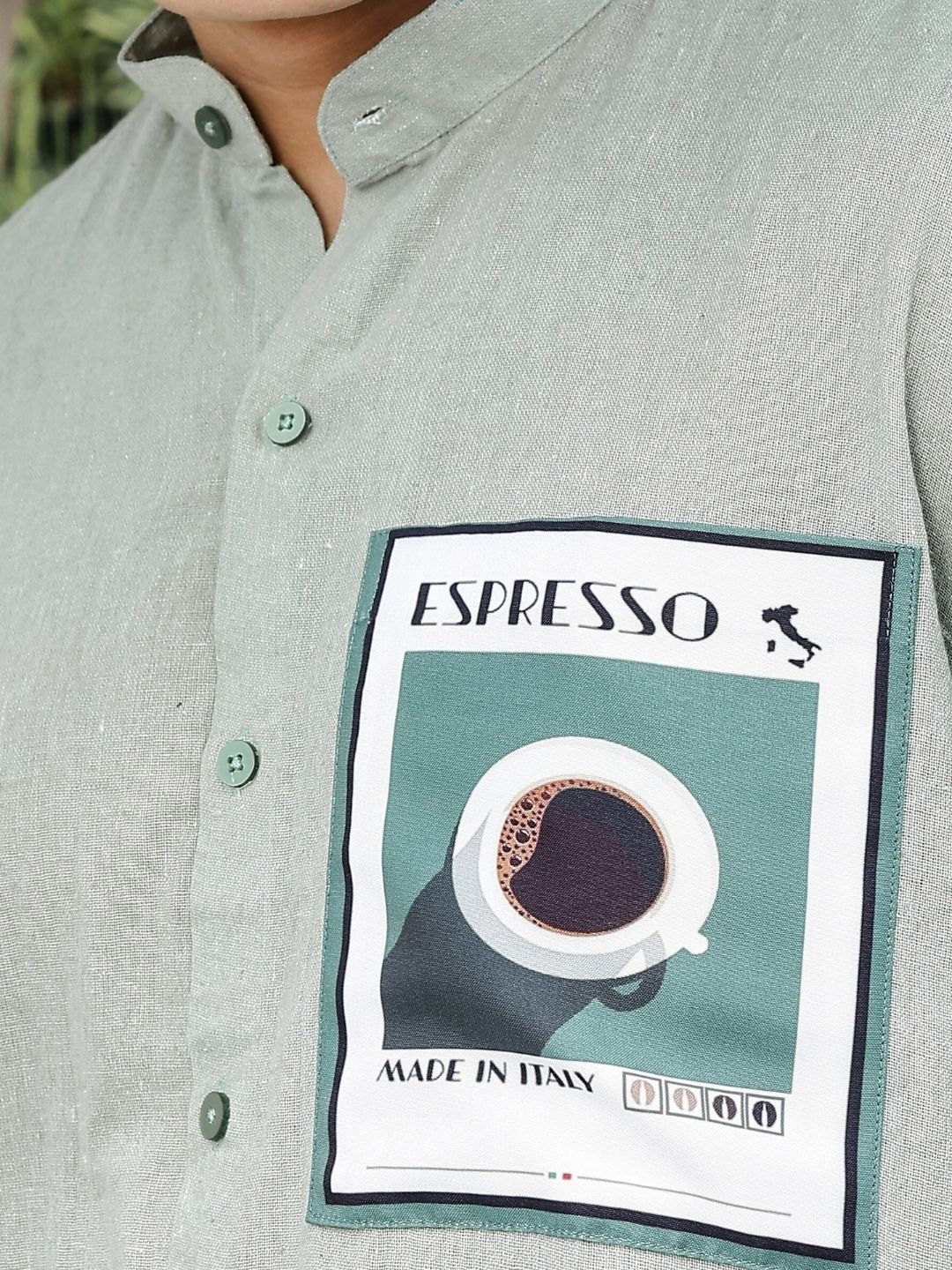 House Of Koala Khadi Blend Olive Green Mandarin Collar Relaxed Fit Shirt