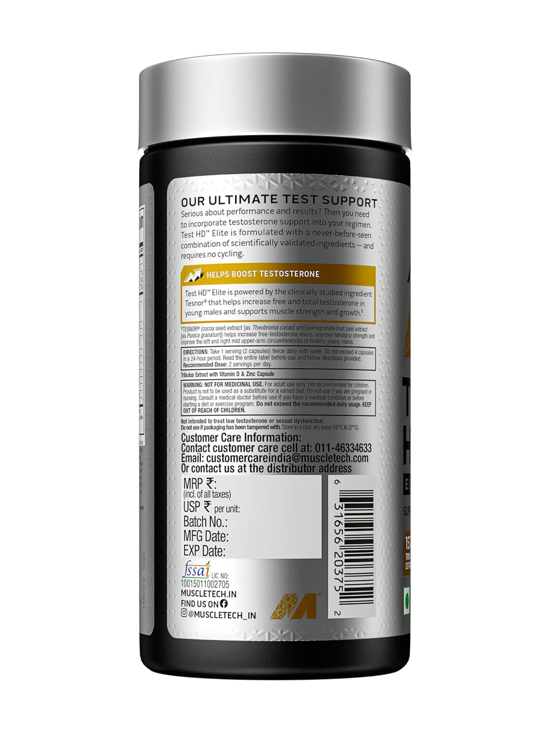 Muscletech Test HD Elite Testosterone Support Capsules 60 Capsules