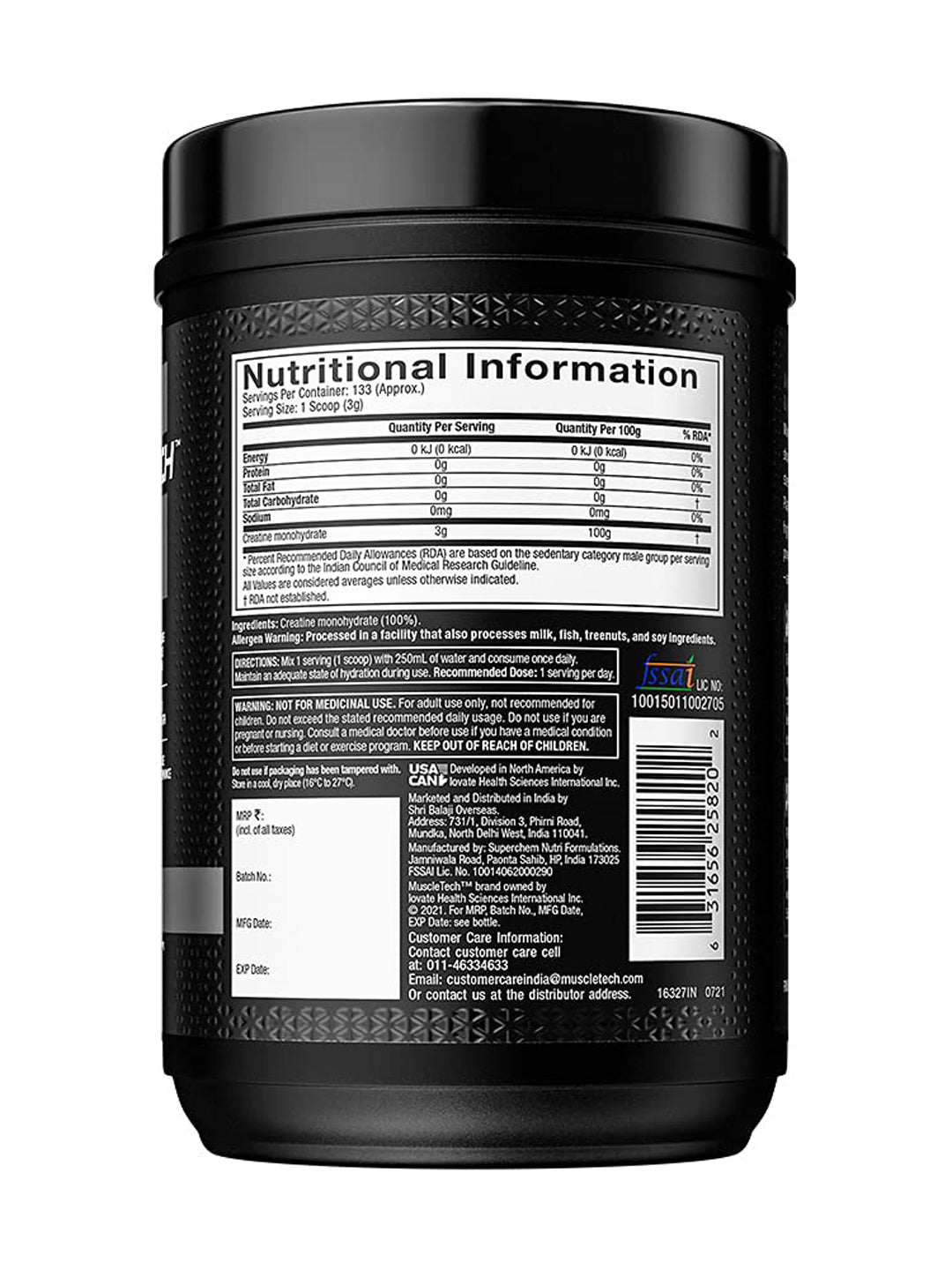 Muscletech Platinum 100% Creatine Monohydrate Unflavoured Powder (400 g)