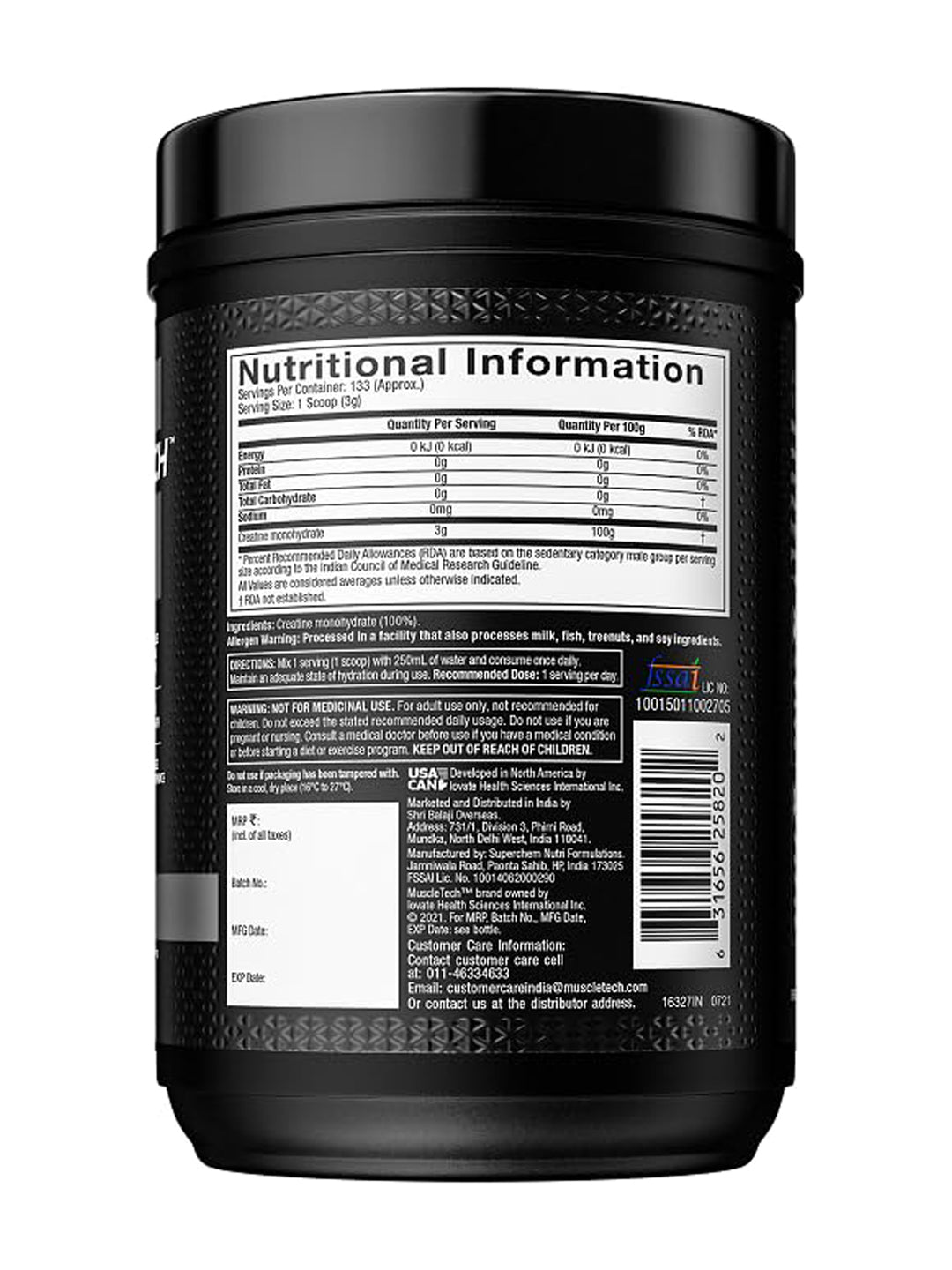 Muscletech Platinum 100% Creatine Monohydrate Unflavoured Powder (400 g)
