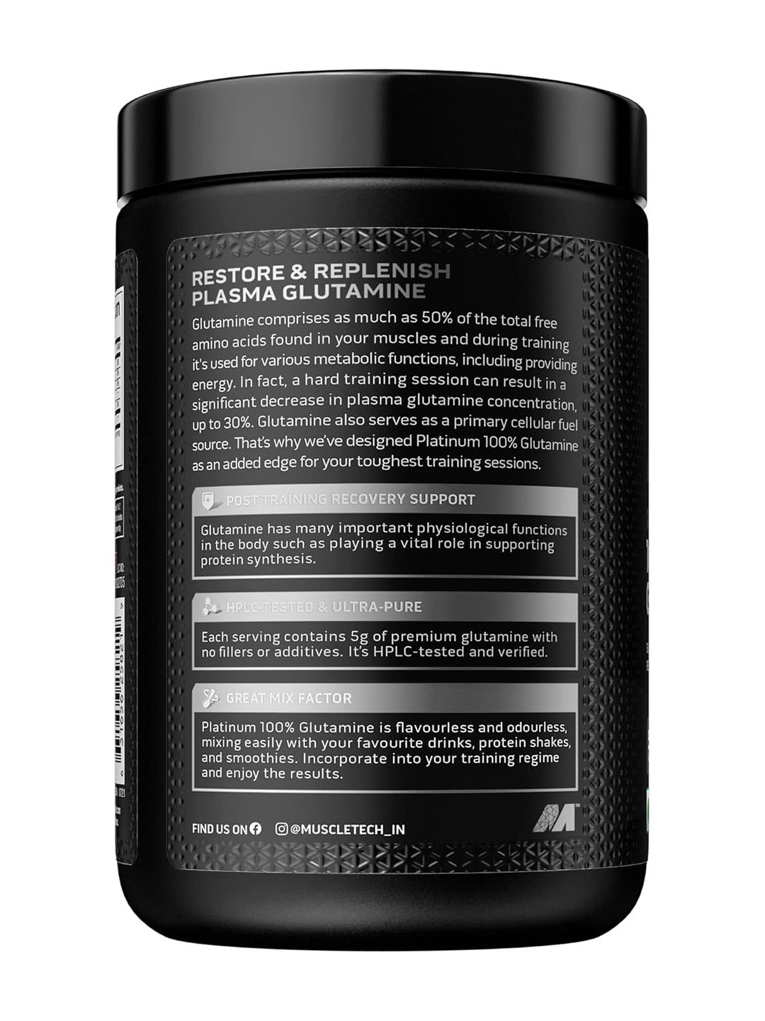 Muscletech Platinum 100% Glutamine Unflavoured Powder (250 g)