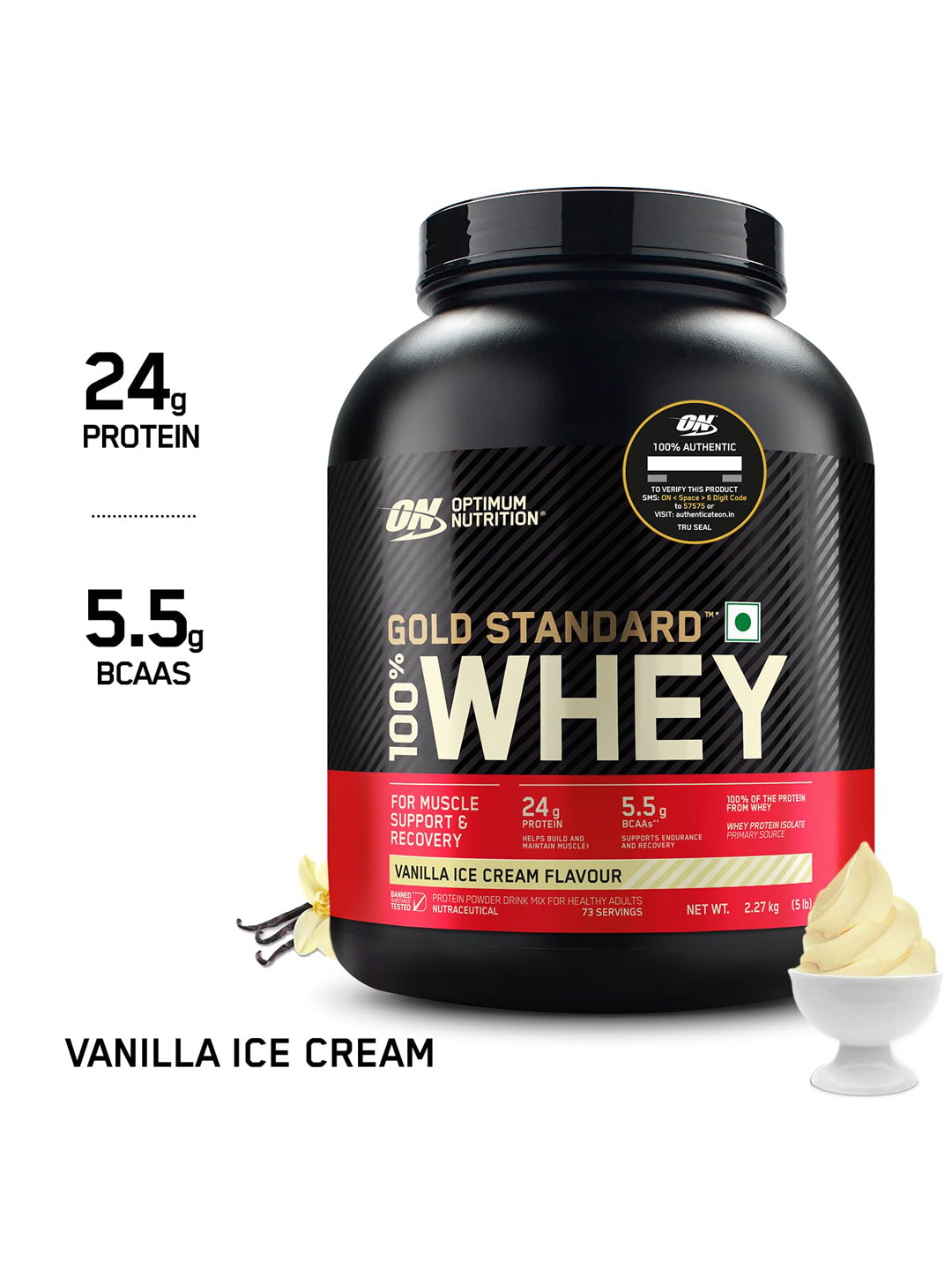 ON Gold Standard 100% Whey Protein Vanilla Ice Cream Powder 2.27kg
