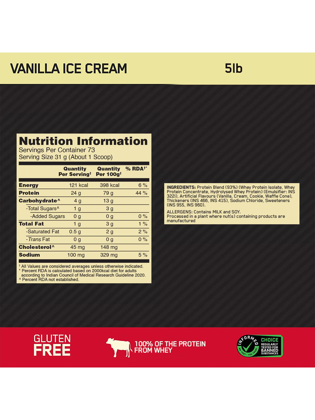 ON Gold Standard 100% Whey Protein Vanilla Ice Cream Powder 2.27kg