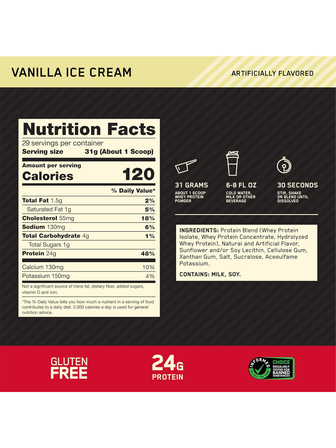 ON Gold Standard 100% Whey Protein Vanilla Ice Cream Powder (899 g)