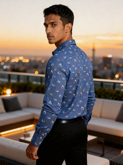 The Paribito Blue Viscose Rayon Party Shirt