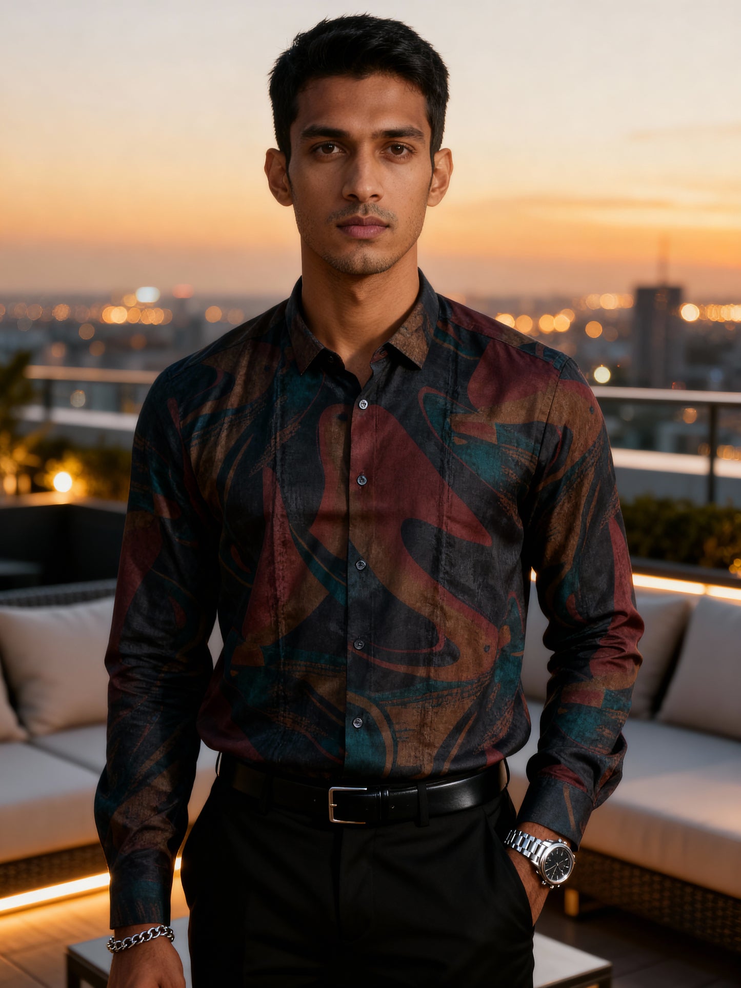 The Paribito Marron Poly Silk Party Shirt
