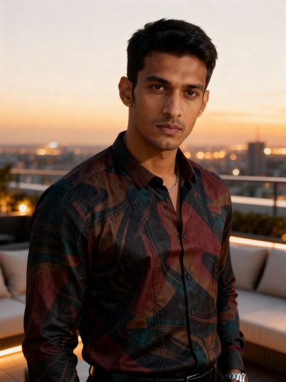 The Paribito Marron Poly Silk Party Shirt