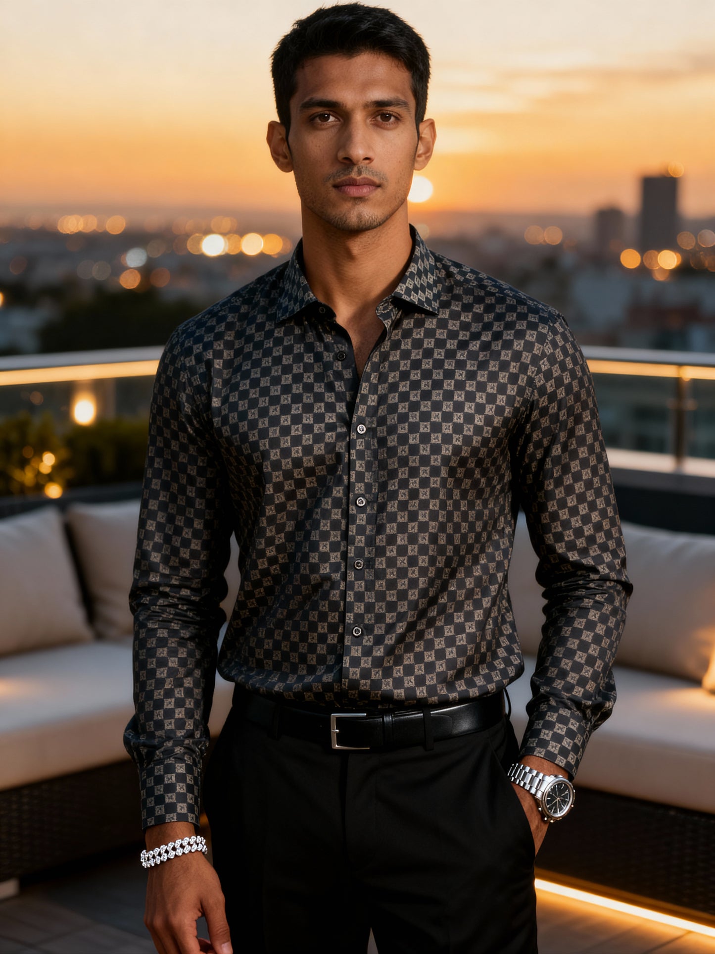 The Paribito Black Polly Silk Party Shirt