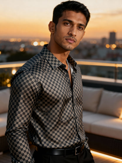 The Paribito Black Polly Silk Party Shirt
