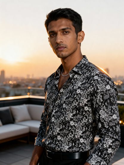 The Paribito Black Crepe Party Shirt