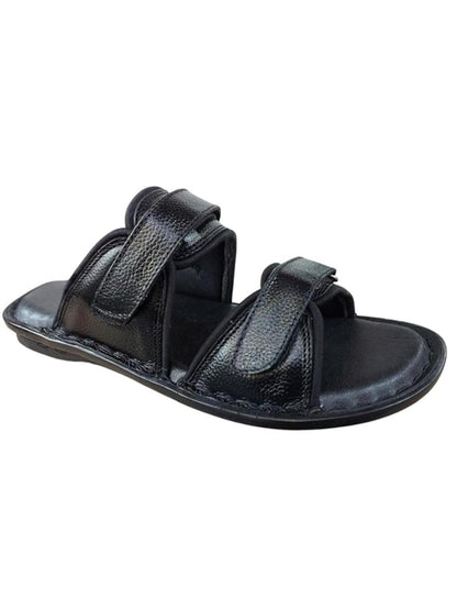 Shoe Bazar Black Genuine Leather Slippers with Velcro for Men