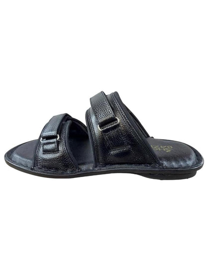 Shoe Bazar Black Genuine Leather Slippers with Velcro for Men