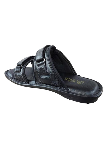 Shoe Bazar Black Genuine Leather Slippers with Velcro for Men
