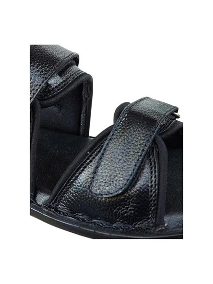 Shoe Bazar Black Genuine Leather Slippers with Velcro for Men