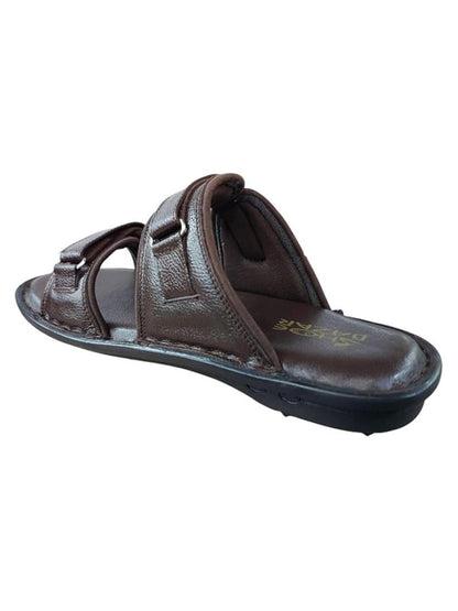 Shoe Bazar Brown Genuine Leather Slippers with Velcro for Men