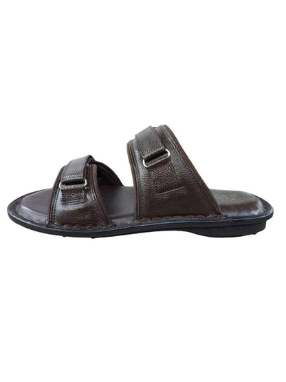 Shoe Bazar Brown Genuine Leather Slippers with Velcro for Men