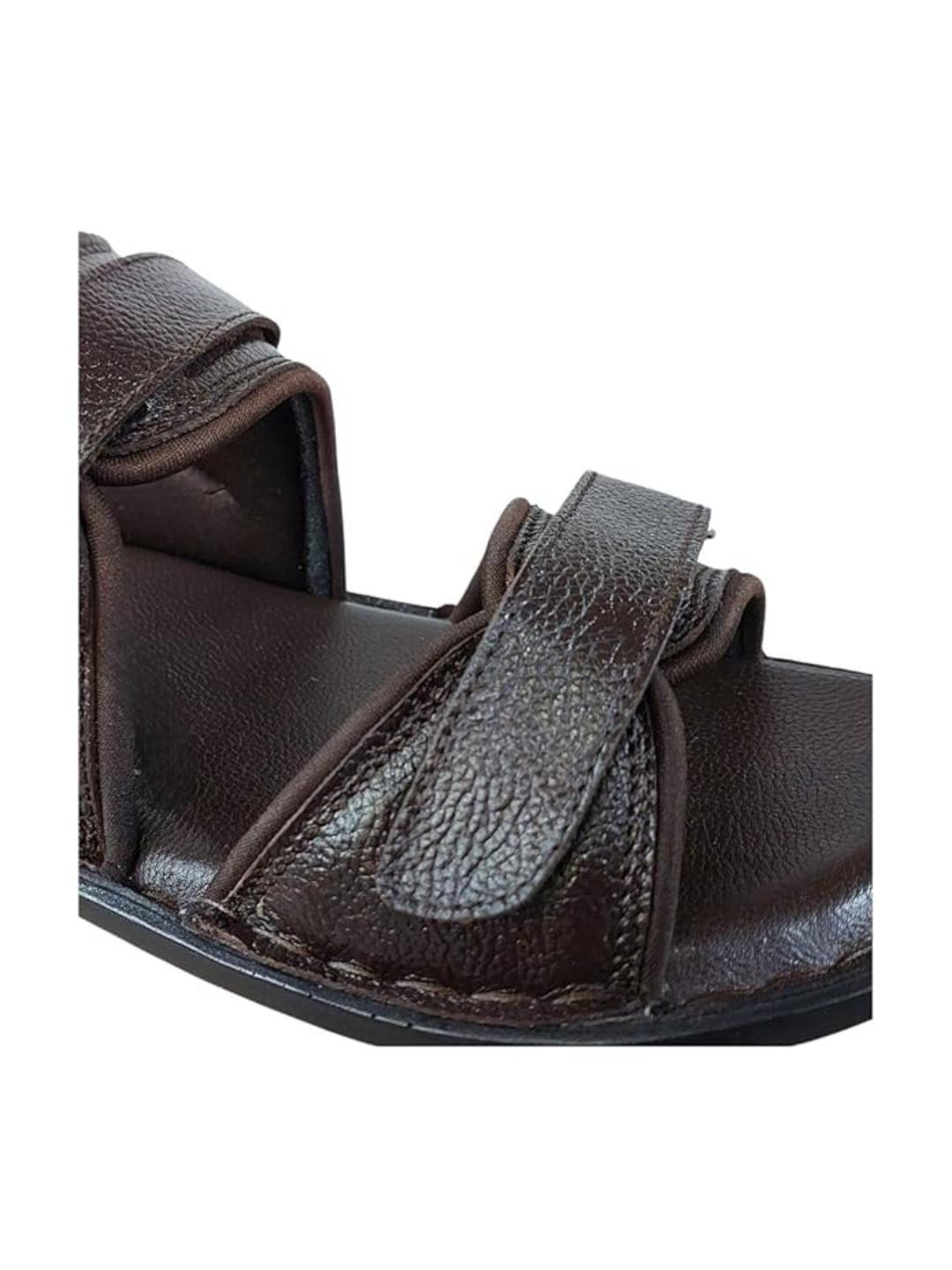 Shoe Bazar Brown Genuine Leather Slippers with Velcro for Men