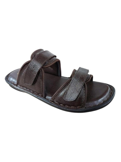 Shoe Bazar Brown Genuine Leather Slippers with Velcro for Men