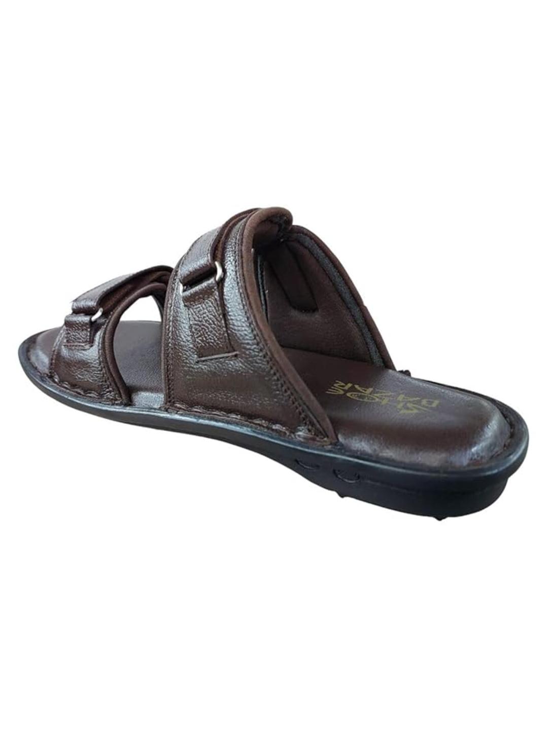 Shoe Bazar Brown Genuine Leather Slippers with Velcro for Men