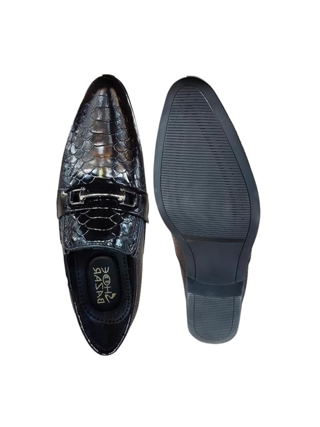 Shoe Bazar Black Genuine Leather Formal Slip Ons for Men