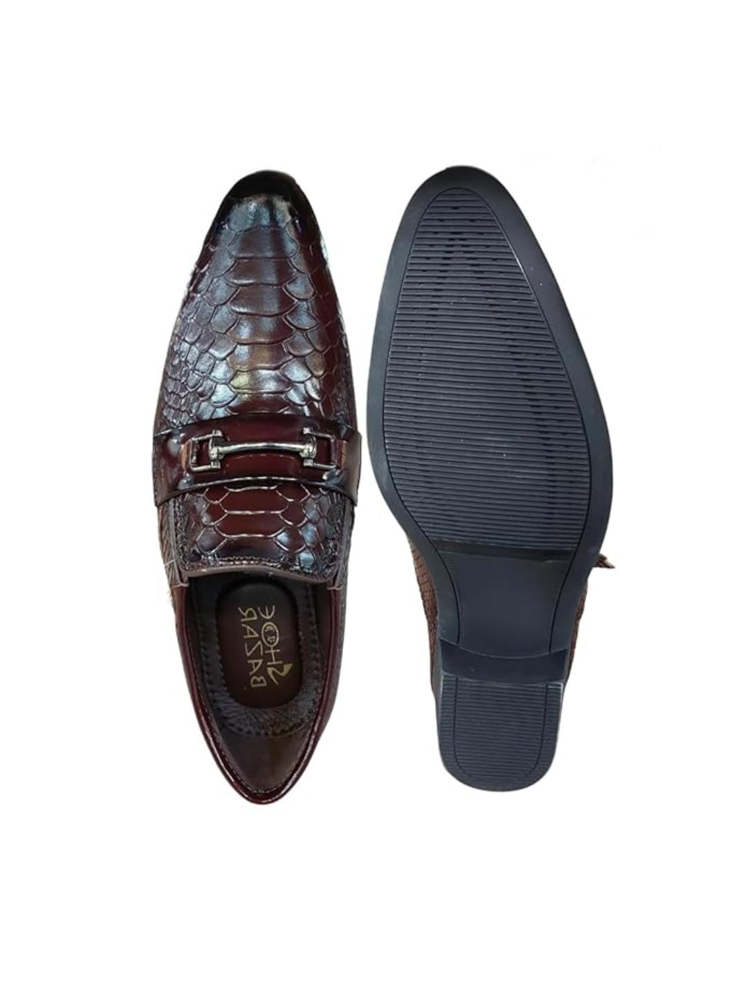 Shoe Bazar Brown Genuine Leather Formal Slip Ons for Men